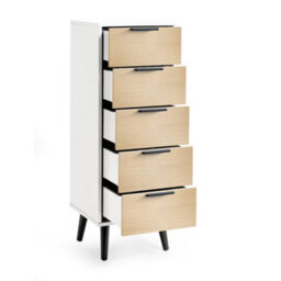 Oakham Premium Arden 5 Drawer Narrow Chest - White & Oak - thumbnail 2