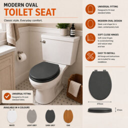 Plum&clay Ellar Dark Grey Oval Toilet Seat Mdf Universal Fit Soft Close Hinges - thumbnail 6