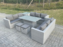 Fimous U Shape Lounge Rattan Garden Furniture Set Adjustable Rising Lifting Table Dining Set With Side Coffee Tea Table Stool - thumbnail 1
