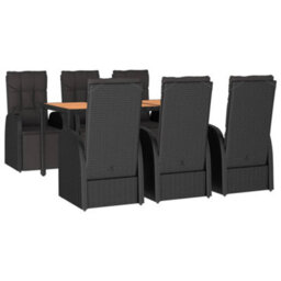 Berkfield 7 Piece Garden Dining Set Black Poly Rattan&solid Wood Acacia - thumbnail 3