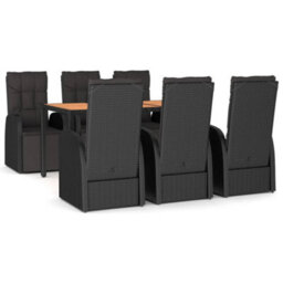 Berkfield 7 Piece Garden Dining Set Black Poly Rattan&solid Wood Acacia - thumbnail 2