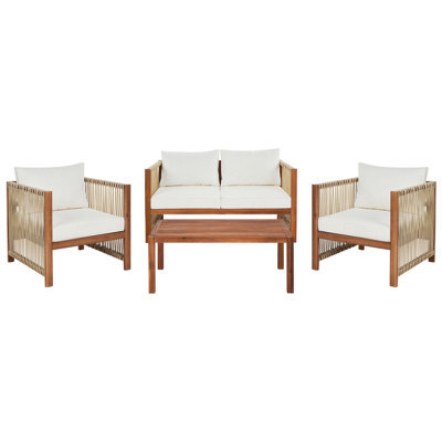 Beliani Garden Lounge Set With Table 4 Seater Antria Acacia Wood Beige - image 1