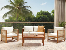 Beliani Garden Lounge Set With Table 4 Seater Antria Acacia Wood Beige - thumbnail 2