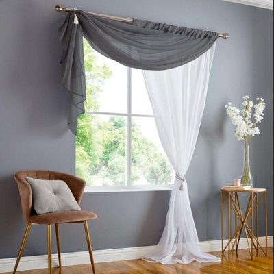 Luxury Living Double Display Voile Slot Top Curtain Panel Charcoal/white - image 1