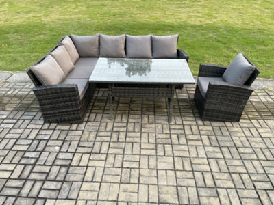 Fimous 7 Seater Garden Rattan Furniture Corner Dining Set Indoor Outdoor Lounge Sofa Set Dark Grey Mixed - image 1
