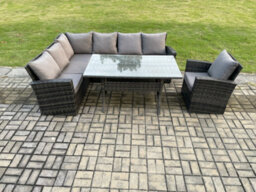 Fimous 7 Seater Garden Rattan Furniture Corner Dining Set Indoor Outdoor Lounge Sofa Set Dark Grey Mixed - thumbnail 1
