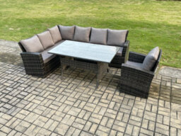 Fimous 7 Seater Garden Rattan Furniture Corner Dining Set Indoor Outdoor Lounge Sofa Set Dark Grey Mixed - thumbnail 2