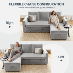 Yaheetech Corduroy Convertible Sectional Sofa With Reversible Chaise, Pull-Out Sleeper Bed, 3-Seat L-Shaped Couch - thumbnail 6