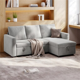 Yaheetech Corduroy Convertible Sectional Sofa With Reversible Chaise, Pull-Out Sleeper Bed, 3-Seat L-Shaped Couch - thumbnail 7