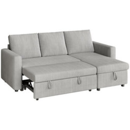 Yaheetech Corduroy Convertible Sectional Sofa With Reversible Chaise, Pull-Out Sleeper Bed, 3-Seat L-Shaped Couch - thumbnail 2