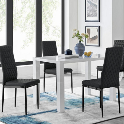 Furniturebox Uk Pivero 4 White Dining Table And 4 Black Milan Black Leg Chairs - image 1