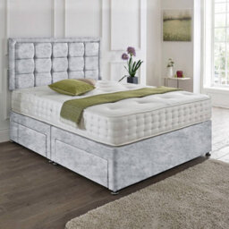 Dining Tables Dallas Matching Headboard Divan Set, 2 Drawer On Same Side With Sprung 1500 Comfort Mattress - Crushed Velvet Silver - King - thumbnail 1