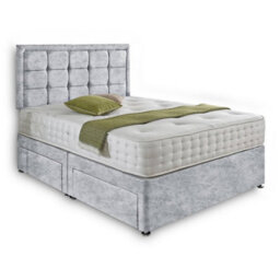 Dining Tables Dallas Matching Headboard Divan Set, 2 Drawer On Same Side With Sprung 1500 Comfort Mattress - Crushed Velvet Silver - King - thumbnail 4
