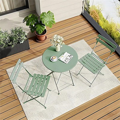 Green 3-Piece Folding Table And Chairs Set, Portable Balcony Outdoor Dining Slim Set - image 1