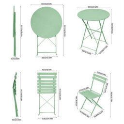 Green 3-Piece Folding Table And Chairs Set, Portable Balcony Outdoor Dining Slim Set - thumbnail 2