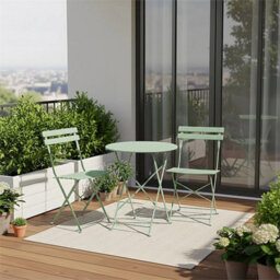 Green 3-Piece Folding Table And Chairs Set, Portable Balcony Outdoor Dining Slim Set - thumbnail 6