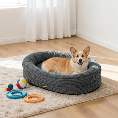 Skylos Orthopedic Plush Dog Bed Soft Washable Pet Bed Grey Cosy Cushion L - image 1