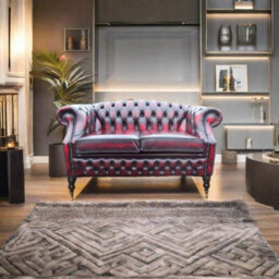 Chesterfield 2 Seater Antique Oxblood Red Leather Sofa Bespoke In Buckingham Style - thumbnail 4