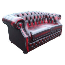 Chesterfield 2 Seater Antique Oxblood Red Leather Sofa Bespoke In Buckingham Style - thumbnail 3