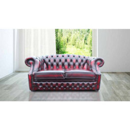 Chesterfield 2 Seater Antique Oxblood Red Leather Sofa Bespoke In Buckingham Style - thumbnail 1