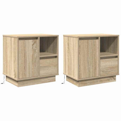 Berkfield Modern Bedside Cabinets With Led 2 Pcs Sonoma Oak 50X34.5X50 Cm