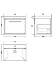 Hudson Reed Lille Wall Hung Single Drawer Contemporary Vanity Unit With 1 Tap Hole Basin In Bleached Oak, 610 X 460mm - thumbnail 4