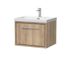 Hudson Reed Lille Wall Hung Single Drawer Contemporary Vanity Unit With 1 Tap Hole Basin In Bleached Oak, 610 X 460mm - thumbnail 2