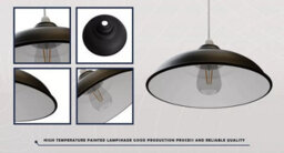 2Pack Modern Metal Ceiling Light Shade Black Inner White 32Cm Easy Fit Pendant Lamp Shade With Free Reducer Plate For Kitchen - thumbnail 9