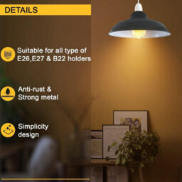 2Pack Modern Metal Ceiling Light Shade Black Inner White 32Cm Easy Fit Pendant Lamp Shade With Free Reducer Plate For Kitchen - thumbnail 3