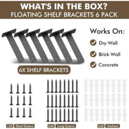 6 Pack 15Cm Heavy Duty Metal Floating Shelf Brackets - thumbnail 3
