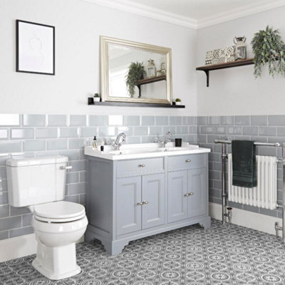 Homestylestore 1210mm Light Grey Bathroom Vanity Unit With Double Basin And Close Coupled Toilet Wc Pan, Seat And Cistern - image 1