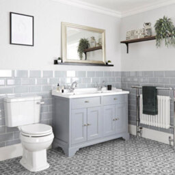 Homestylestore 1210mm Light Grey Bathroom Vanity Unit With Double Basin And Close Coupled Toilet Wc Pan, Seat And Cistern - thumbnail 1