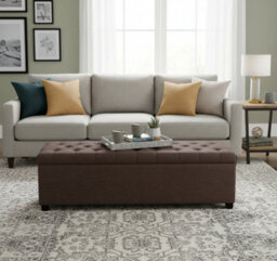 Linoso Chesterfield Truffle Ottoman Storage Box With Square Wooden Legs - Upholstered Blanket Box (90W X 40D X 45H Cm) - thumbnail 3