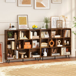 Gainoom 10-Cube Brown Bookcase Mid Century Modern Storage Organizer - thumbnail 9