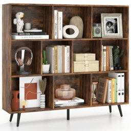 Gainoom 10-Cube Brown Bookcase Mid Century Modern Storage Organizer
