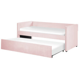 Beliani Trundle Bed Velvet Troyes 90 X 200 Cm (Eu Single) Pastel Pink - thumbnail 1
