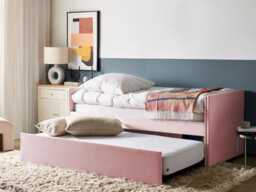 Beliani Trundle Bed Velvet Troyes 90 X 200 Cm (Eu Single) Pastel Pink - thumbnail 2