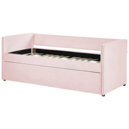 Beliani Trundle Bed Velvet Troyes 90 X 200 Cm (Eu Single) Pastel Pink - thumbnail 6