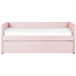 Beliani Trundle Bed Velvet Troyes 90 X 200 Cm (Eu Single) Pastel Pink - thumbnail 4