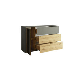 Arte Rimini 46 Chest Of Drawers 125Cm Graphite & Oak Artisan - Adaptable Storage With Contemporary Style - thumbnail 2