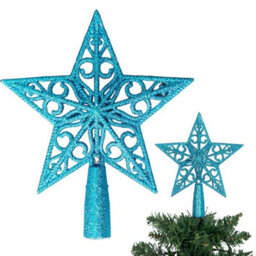 Shatchi Christmas Ice Blue Glitter Star Tree Topper - Sparkling Star Decoration For Xmas Tree - Elegant Christmas Home Décor - thumbnail 1