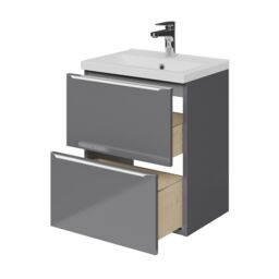 GoodHome Imandra Slimline Gloss Grey Wall-Mounted Bathroom Cabinet (H) 600mm (W) 500mm - thumbnail 3