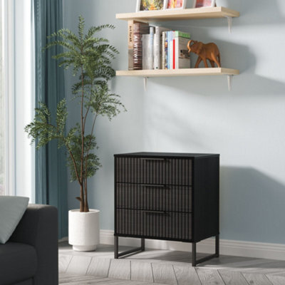 Ancona Matt Black Ash 3 Drawer Chest (H)678mm (W)575mm (D)395mm - image 1