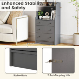 Gainoom 3-Drawer Grey Dresser Modern Chest Of Drawers With Anti-Toppling - thumbnail 8