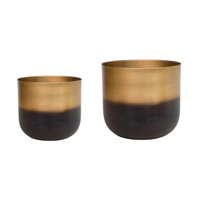 Ivyline Oscar Two Tone Planter (Set Of 2) - Metal - L16.5 X W16.5 X H15 Cm - Gold