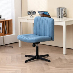 Blue Office Chair Fabric Padded Seat Armless Chair Swivel Mid-Back - thumbnail 3