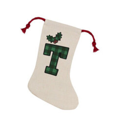 Purely Home Green Tartan Alphabet Letter T Stocking - Novelty Initial Xmas Gift Linen-Style With Red Drawstring Ties - thumbnail 1