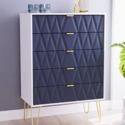 Pesaro Ready Assembled Matt Indigo & White No Effect 5 Drawer Wide Chest (H)1075mm (W)765mm (D)415mm - thumbnail 3