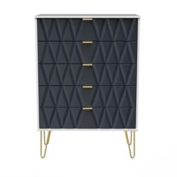 Pesaro Ready Assembled Matt Indigo & White No Effect 5 Drawer Wide Chest (H)1075mm (W)765mm (D)415mm - thumbnail 2