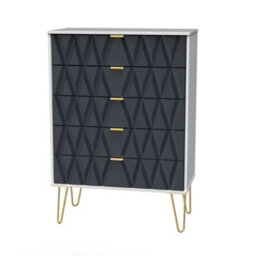 Pesaro Ready Assembled Matt Indigo & White No Effect 5 Drawer Wide Chest (H)1075mm (W)765mm (D)415mm - thumbnail 1
